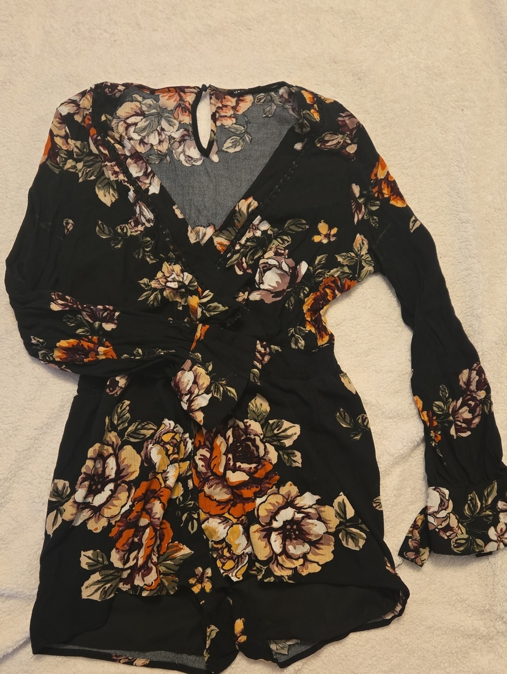 Blu Pepper Black Floral Long Sleeve Romper
